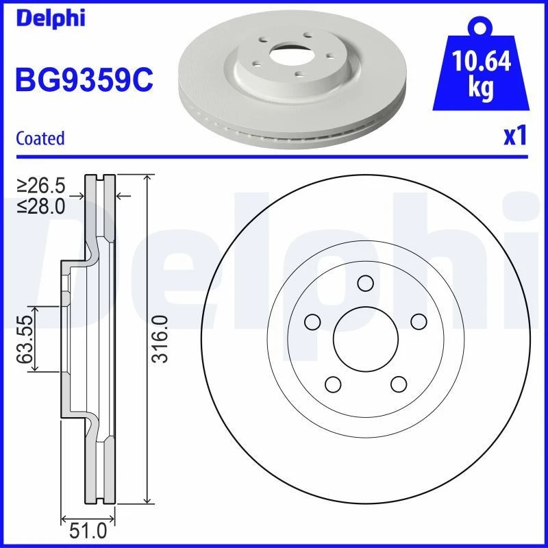 Image of DELPHI Brake disc DELPHI BG9359C