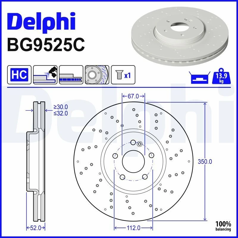 Image of DELPHI Brake disc DELPHI BG9525C