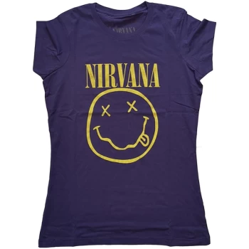 image of Nirvana - Yellow Smiley Womens Medium T-Shirt - Purple