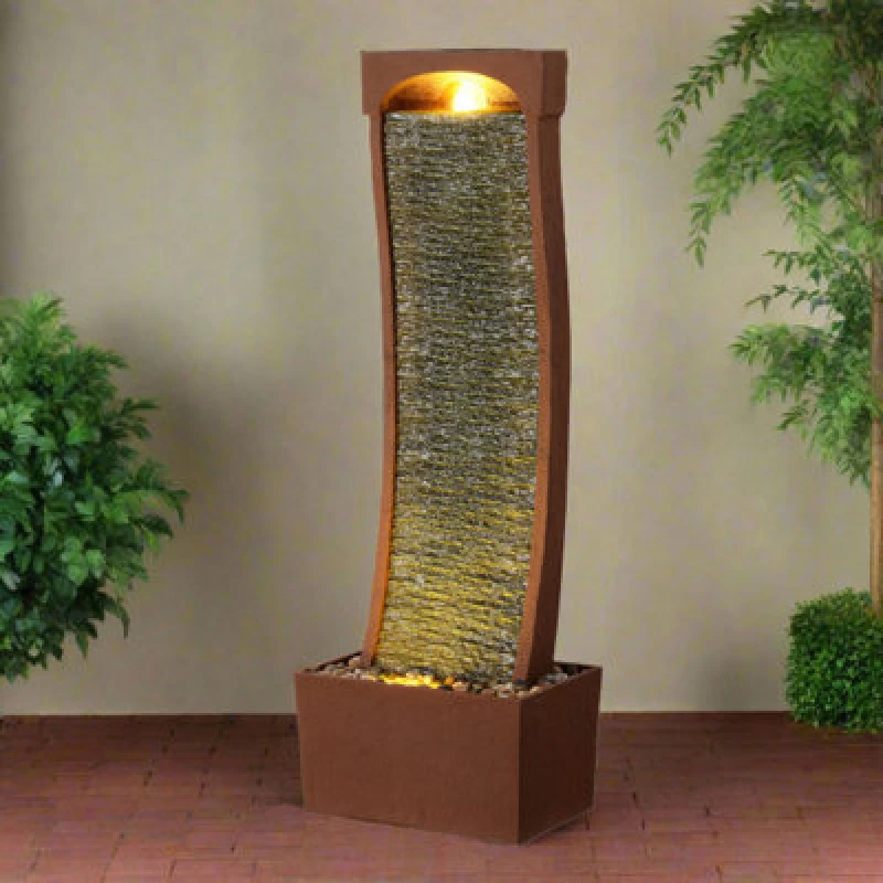 Image of Teamson Home Outdoor 38.5'' Curved Textured Waterfall Fountain Yard Decor Red Rock, Red FT0324RR-UK