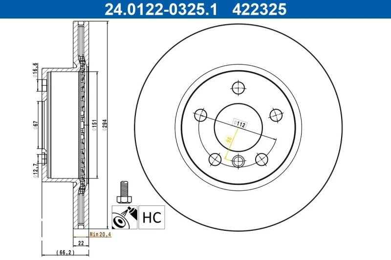 Image of Brake disc ATE 24.0122-0325.1