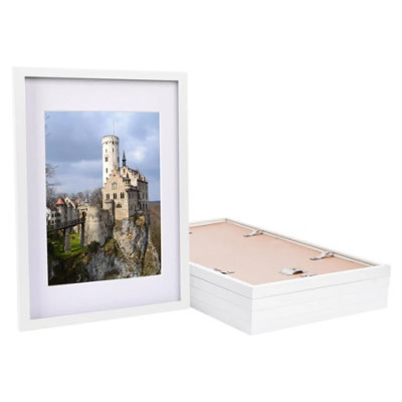 Image of Nicola Spring 5X Photo Frames With White A4 Mount - A3 (12" X 17") White Portrait Hanging Wall Mounted Picture Display Frame