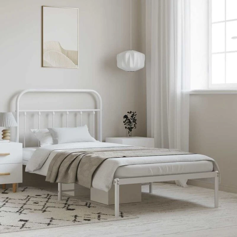 Image of VIDAXL Metal Bed Frame without Mattress with Headboard White 100x190cm Vidaxl 8720845881641
