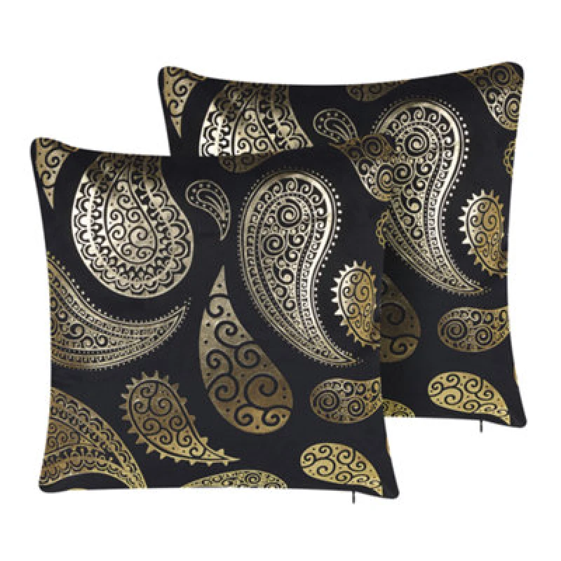 Image of Beliani Set Of 2 Decorative Cushions Ursinia Velvet 45 X 45cm Gold Oriental Pattern