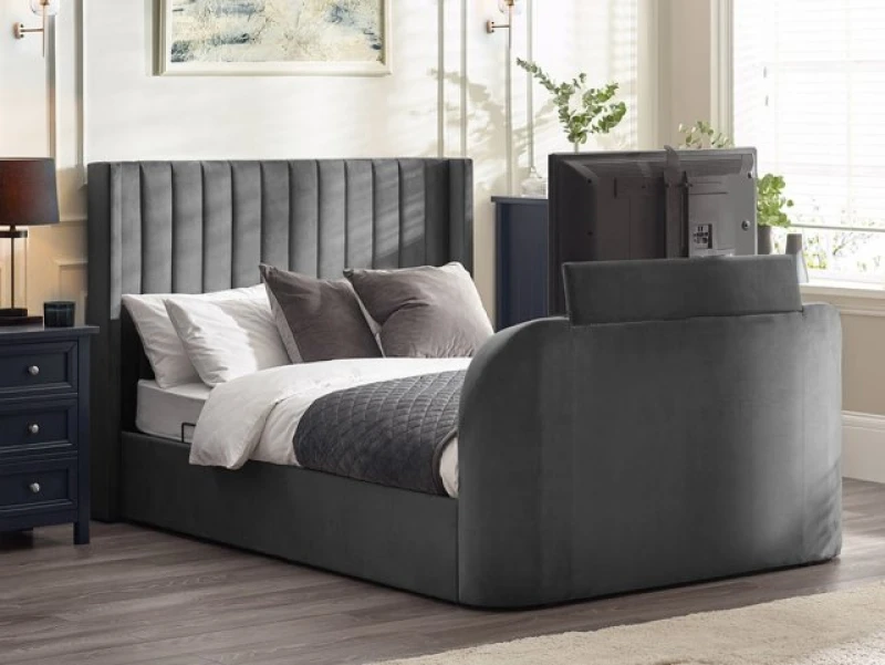 Image of Julian Bowen Clara 4ft6 Double Dark Grey Fabric Ottoman TV Bed Frame