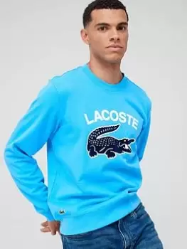 Image of Mens Lacoste Crocodile Print Crew Neck Sweatshirt Size 3 - S Blue