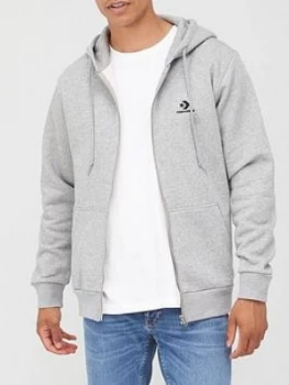 Converse Embroidered Star Chevron Full Zip Hoodie - Grey Marl, Vintage Grey Heather, Size L, Men