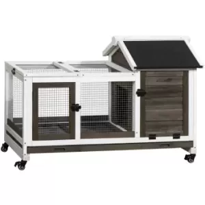 Image of PawHut Wooden Rabbit Hutch, Small Animal House w/ Wheels, Removable Tray - Brown