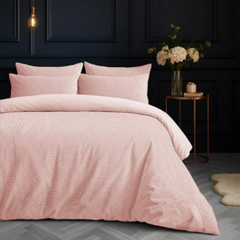 Image of Velosso Pink Savannah Embossed Leaf Pattern Duvet Cover And Pillowcase Set Single