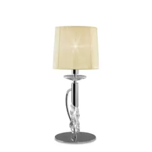 image of Tiffany Table Lamp 1+1 Light E14+G9, Polished Chrome With Cream Shade & Clear Crystal