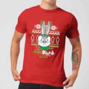Image of Looney Tunes Bugs Bunny Knit Mens Christmas T-Shirt - Red - L