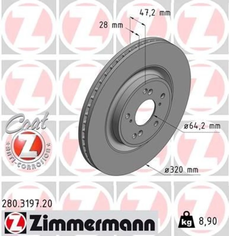 Image of ZIMMERMANN Brake disc ZIMMERMANN 280.3197.20