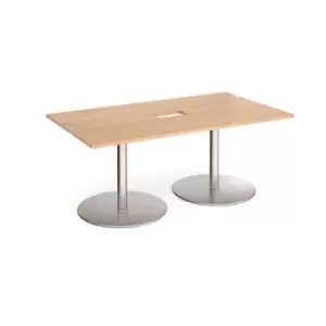 Image of Eternal rectangular boardroom table 1800mm x 1000mm with central cutout 272mm x 132mm - brushed steel base and beech top
