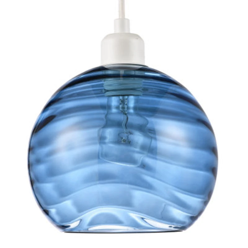 Image of Happy Homewares Modern Designer Midnight Blue Circular Ribbed Glass Non Electric Pendant Shade