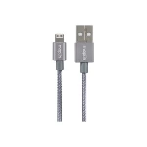 Image of Maplin Pro Lightning Connector to USB A Male Cable 1.5m Grey Braided