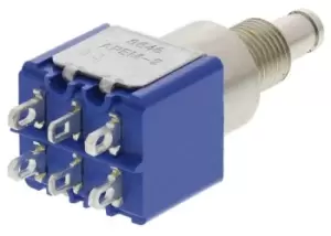 image of APEM Double Pole Double Throw (DPDT) Latching Miniature Push Button Switch, 6.5 (Dia.)mm, Panel Mount, 250V ac