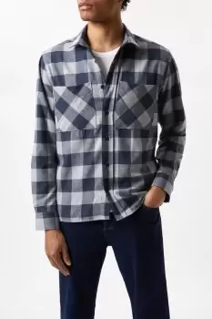 image of Blue Large Checked Double Pocket Overshirt