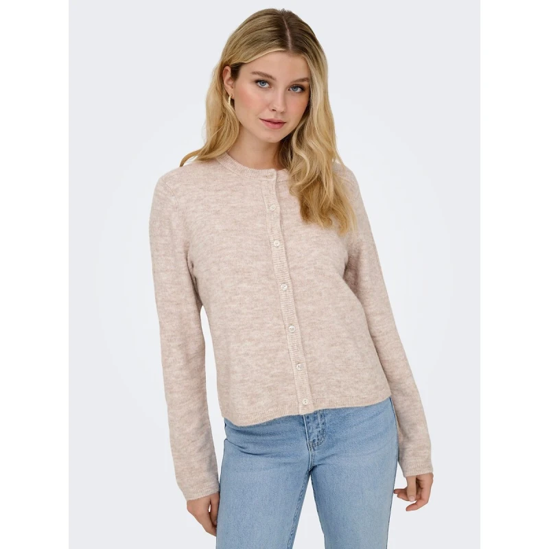 Image of Only Crew Neck Buttoned Cardigan Ecru Acrylic M