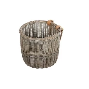 image of Bobbin Orchard Grey Wicker Round Basket with leather straps - Grey