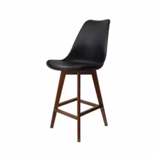 Fusion Living Soho Plastic Bar Stool With Dark Wood Legs Black