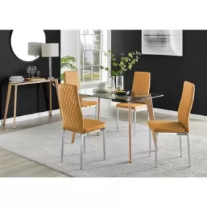 Image of Furniturebox UK - Furniturebox Malmo Rectangular Glass and Wooden Leg Modern Industrial Dining Table & 4 Mustard Milan Chrome Leg Faux Leather Chairs