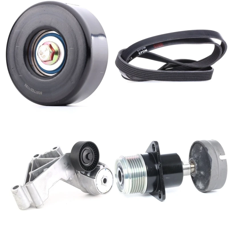 Image of RIDEX 542R0361 V-ribbed belt set Check alternator freewheel clutch & replace if necessary, Pulleys: with freewheel belt pulley V-Ribbed Belt Set (542