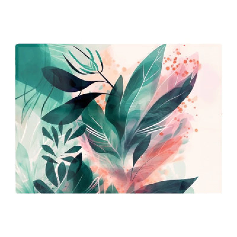 Image of Warren Reed Designer Green Feather Leaves Tropical Glass Chopping Board