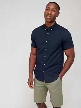 Image of Superdry Studios Linen Short Sleeve Shirt, Eclipse Navy, Size L, Men