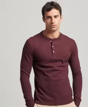 Image of Superdry Mens Organic Cotton Long Sleeve Henley Top Red / Track Burgundy Marl - Size: L