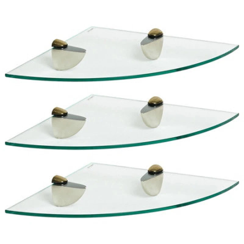 Image of Harbour Housewares 3X Floating Glass Corner Shelves - 30Cm - Gold Brackets - Bathroom Shower Storage Vanity Display Unit Shelf