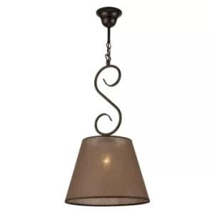 image of Lorenzo Pendant Ceiling Light, Fabric Shade, Brown, 1x E27