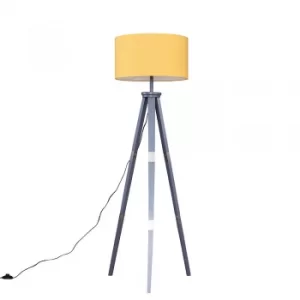 image of Willow Grey Tripod Floor Lamp with XL Mustard Reni Shade