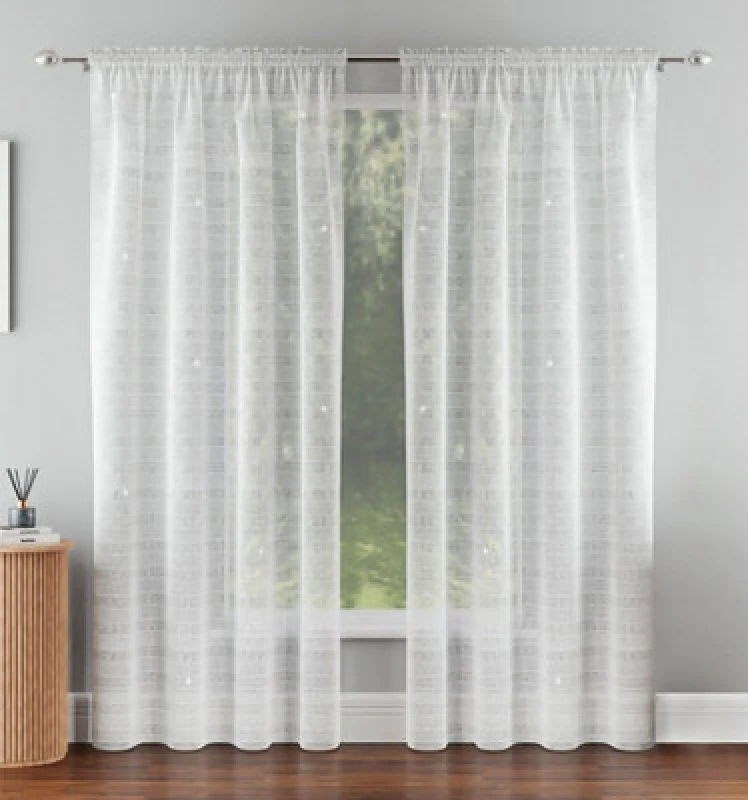 Image of Tyrone Textiles Lima Metallic Stripe Sheer Voile Panels - Pair Silver unisex 140x183cm