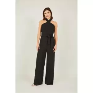 image of Mela London Black Cross Over Halter Neck Jumpsuit - Black