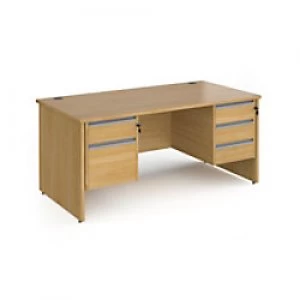 image of Dams International Straight Desk with Oak Coloured MFC Top and Silver Frame Panel Legs and Two & Three Lockable Drawer Pedestals Contract 25 1600 x 80