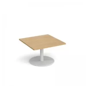 image of Monza square coffee table with flat round white base 800mm - oak