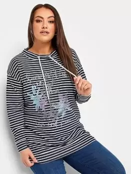 Image of Yours Stripe Placement Sweatshirt - Multi, Blue, Size 34-36, Women