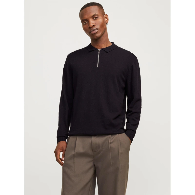 Image of Jack and Jones Emil Half Zip Knitted Polo Mens Black male L
