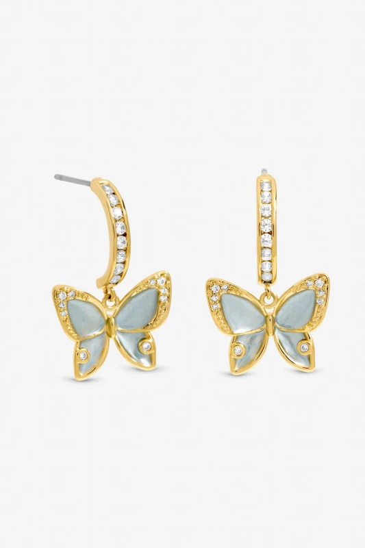 Image of Jon Richard Womens Gold Plated Pave & Blue Butterfly Half Hoop Earrings Gold Female One Size