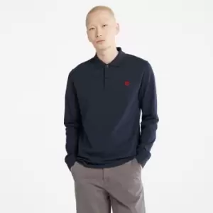 Image of Timberland Millers River Long-sleeve Pique Polo Shirt For Men In Navy Dark Blue, Size XXL