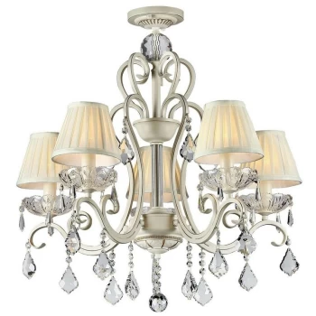 image of Triumph Chandelier Cream Gold & Crystal with Pleated Satin Shades, 5 Light, E14