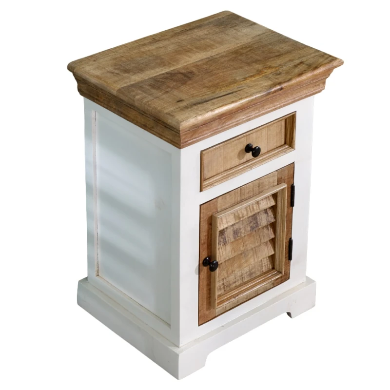 Image of Indian Hub Alfie Solid Mango Wood Bedside Cabinet 1 Drawer 1 Door