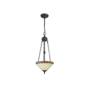 Image of 2 Light Uplighter Ceiling Pendant E27 With 30cm Tiffany Shade, Amber, Crystal, Aged Antique Brass