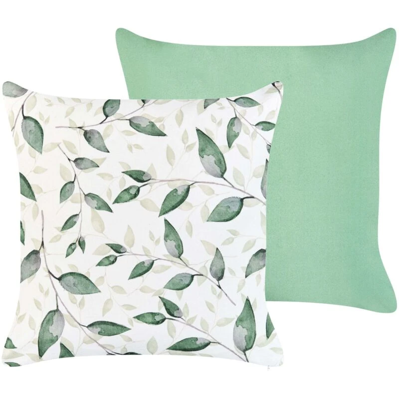 Image of Beliani Set Of 2 Outdoor Cushions Flyleaf Plant Pattern 45 X 45cm Green