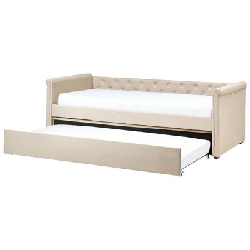 Image of Beliani Trundle Bed Fabric Libourne 90 X 200 Cm (Eu Single) Beige
