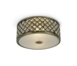 Image of Sasha 2 Light E14, Flush Ceiling Light, 300mm Round, Antique Brass with Crystal Glass And Opal Glass Diffuser
