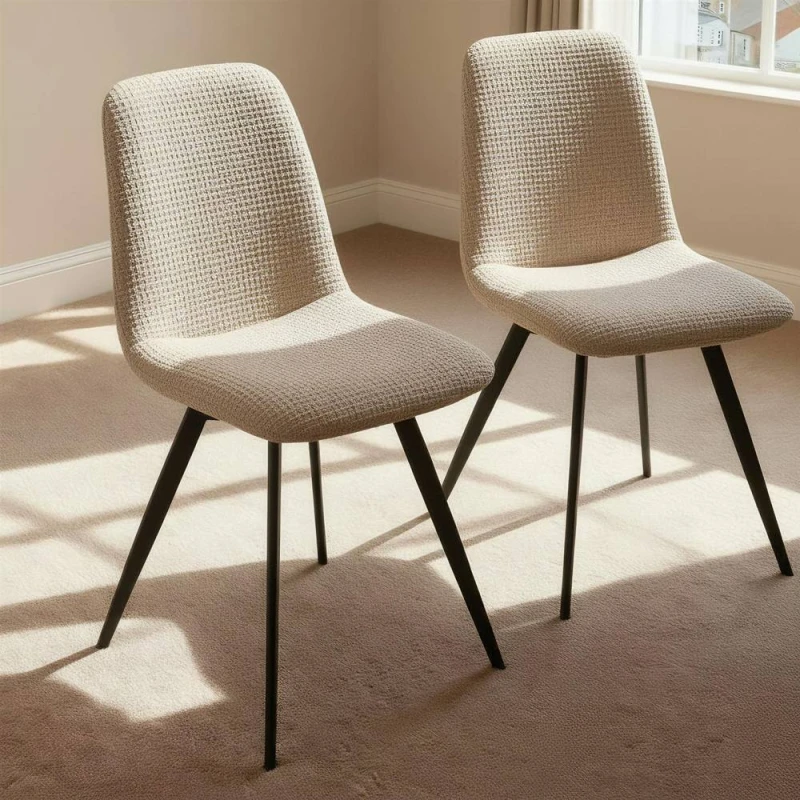 Image of Home Source Ashford Pair of Boucle Fur Dining Chairs Kitchen Dining Room in Beige Beige Unisex