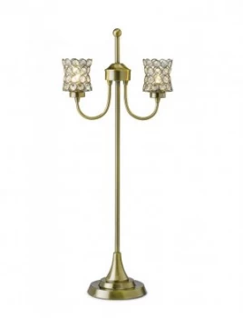 Table Lamp 2 Light Antique Brass, Crystal