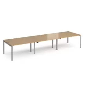 image of Bench Desk 6 Person Rectangular Desks 4200mm Oak Tops With Silver Frames 1200mm Depth Adapt