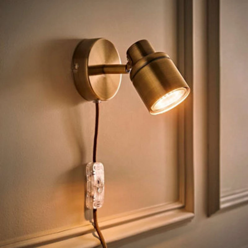 Image of ValueLights ValueLights Benton Single Adjustable Plug In Spotlight Wall Light with LED Bulb in Gold Gold One Size Unisex 5059406037061